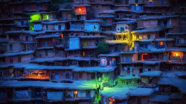Villages Colorful Lights Wallpaper