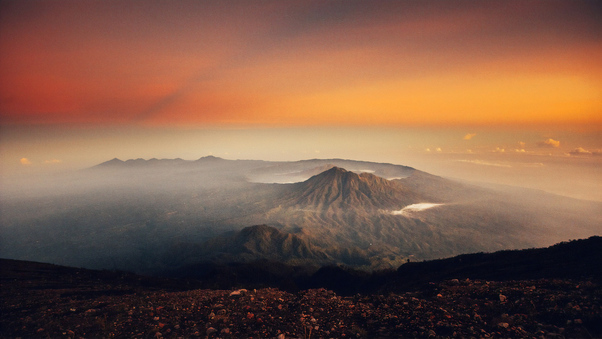 Volcano Sunset Landscape 4k Wallpaper