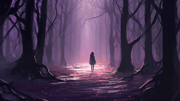 Walking Alone In Forest Wallpaper