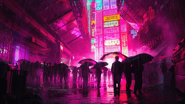 Warm Rain In A Cyberpunk Mood Wallpaper