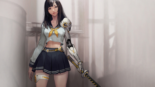 Warrior Anime Girl With Sword Wallpaper
