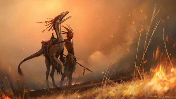 Warrior Creature Fantasy Fire Artwork Wallpaper