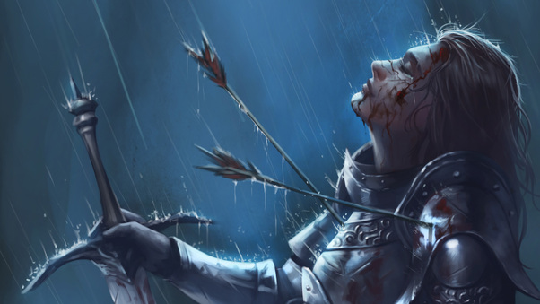 Warrior Girl Killed By Arrow Sword Rain Wallpaper