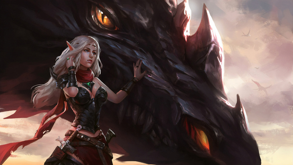 Warrior Girl With Dragon Wallpaper