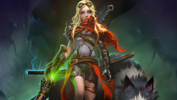Warrior Girl With Wolf 4k Wallpaper