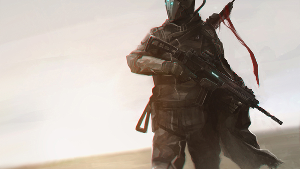 Warrior With Rifle Desert Wallpaper
