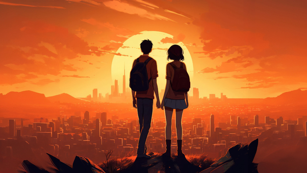 Watching The Sunset Together Wallpaper