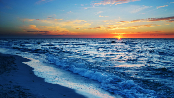 Waves Sea Calm Sunset Wallpaper