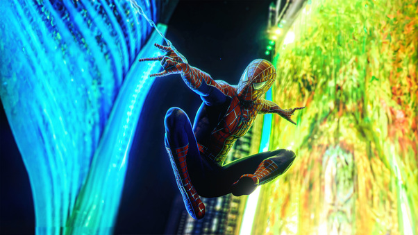 Web Slinging Hero Spider Man In Action Wallpaper