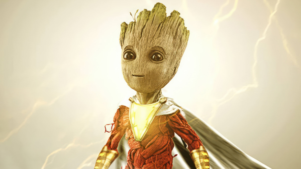 What If Baby Groot As Shazam Wallpaper