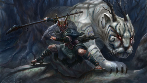 White Demon Tiger With His Warrior Wallpaper