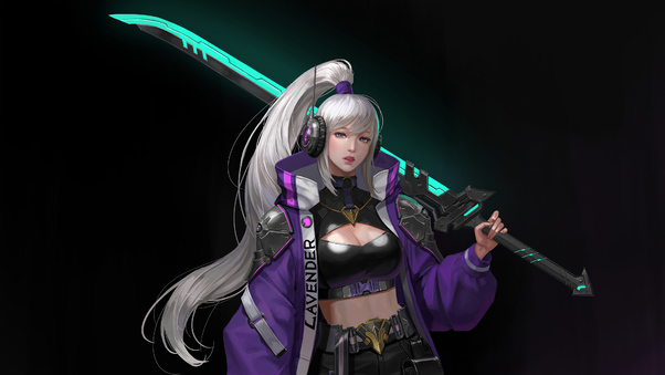 White Hair Asian With Sword Wallpaper