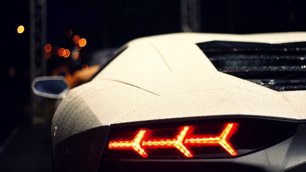 White Lamborghini Aventador Rear Wallpaper