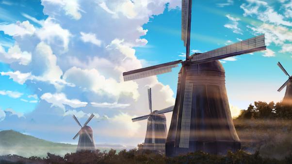 Windmill Anime Scenery 4k Wallpaper