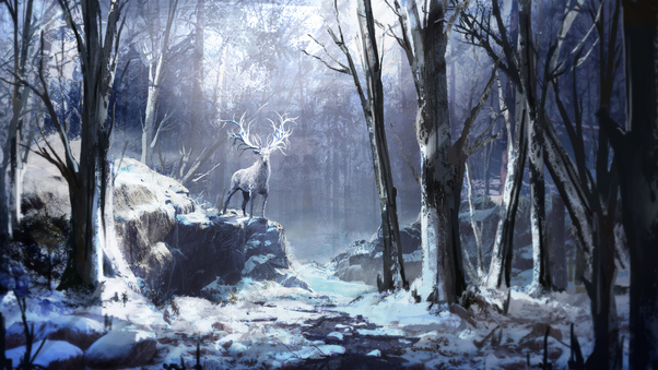Winter Forest Reindeer 4k Wallpaper