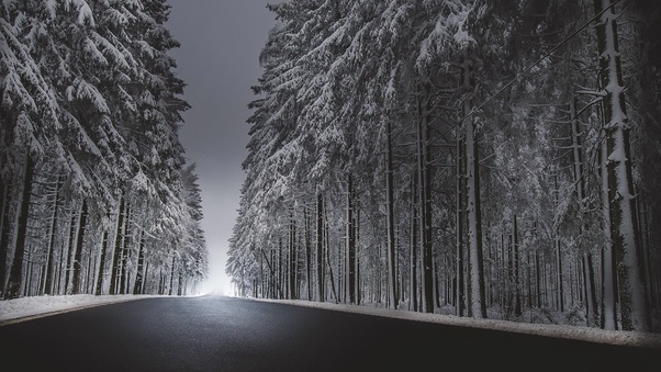 Winter Road Asphalt Snow Wallpaper