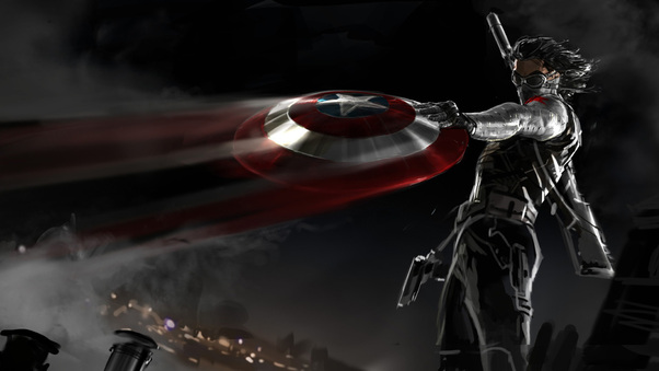 Winter Solider Holding Captain America Shield Wallpaper