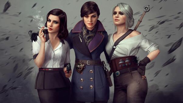 Witcher Assassins Bioshock Girls Crossover Wallpaper