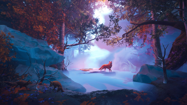 Wolf In Red Magical Woods 4k Wallpaper