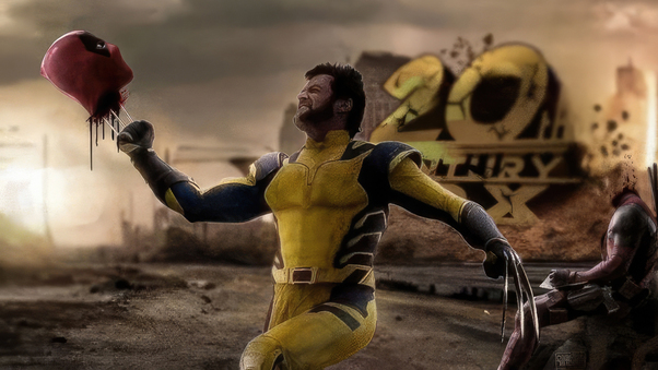 Wolverine Faces Deadpool Slicing Through Chaos Wallpaper
