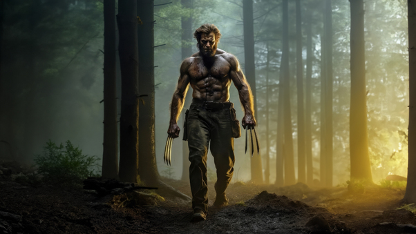 Wolverine Intense Walk With Claws Bared Wallpaper