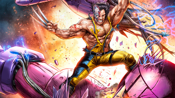 Wolverine Vs Sentinel Artwork 5k Wallpaper