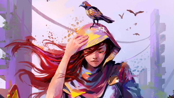 Woman Colorful Bird Digital Painting Wallpaper