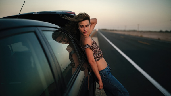 Women With Cars On Highway Wallpaper