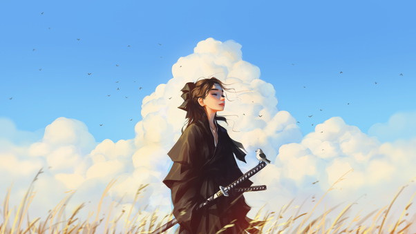 Women With Sword Hair Blowing In The Wind Wallpaper