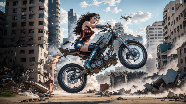 Wonder Woman Cruising On Her Bike Wallpaper