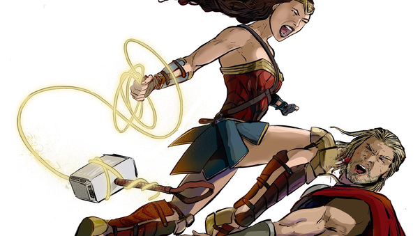 Wonder Woman Defeating Thor Wallpaper