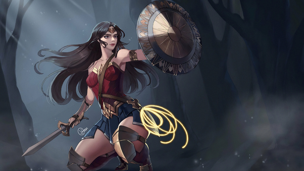 Wonder Woman Defending Wallpaper