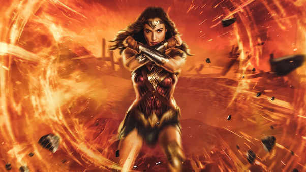 Wonder Woman Embracing The Flames Of Justice Wallpaper