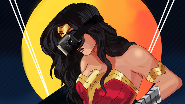 Wonder Woman Using VR Headset Wallpaper