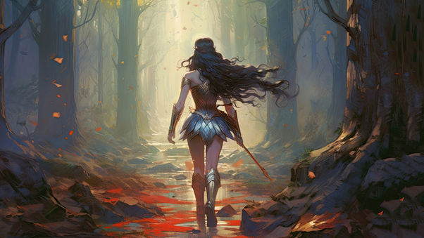 Wonder Woman Walking In The Forest Wallpaper