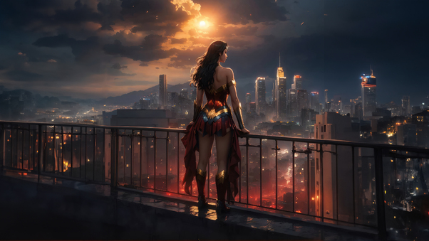 Wonder Woman Watchful Eye Over The City Wallpaper