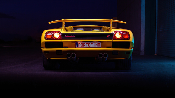 Yellow Lamborghini Diablo Rear Wallpaper