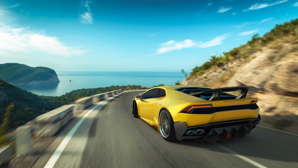 Yellow Lamborghini Huracan Rear Wallpaper