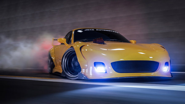 Yellow Mazda Rx7 Drifting 4k Wallpaper