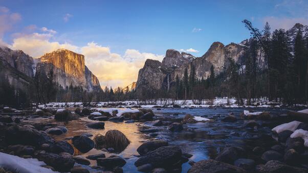 Yosemite Valley In Early Sunset Time 4k Wallpaper