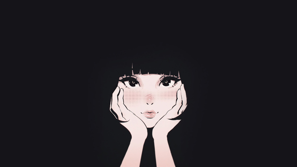 Young Girl With Hands On The Face Illustration Wallpaper