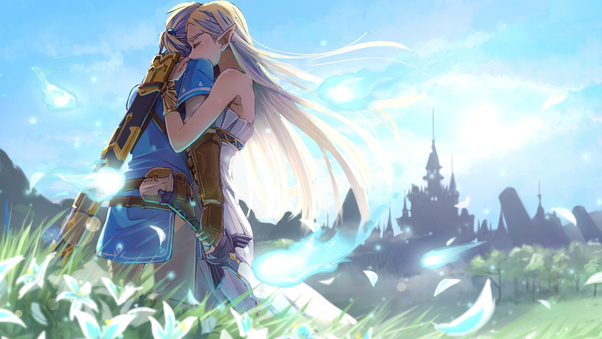 Zelda Hugging Link While Crying 4k Wallpaper