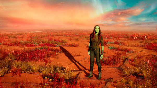 Zoe Saldana As Gamora In Guardians Of Galaxy Vol 2 Wallpaper