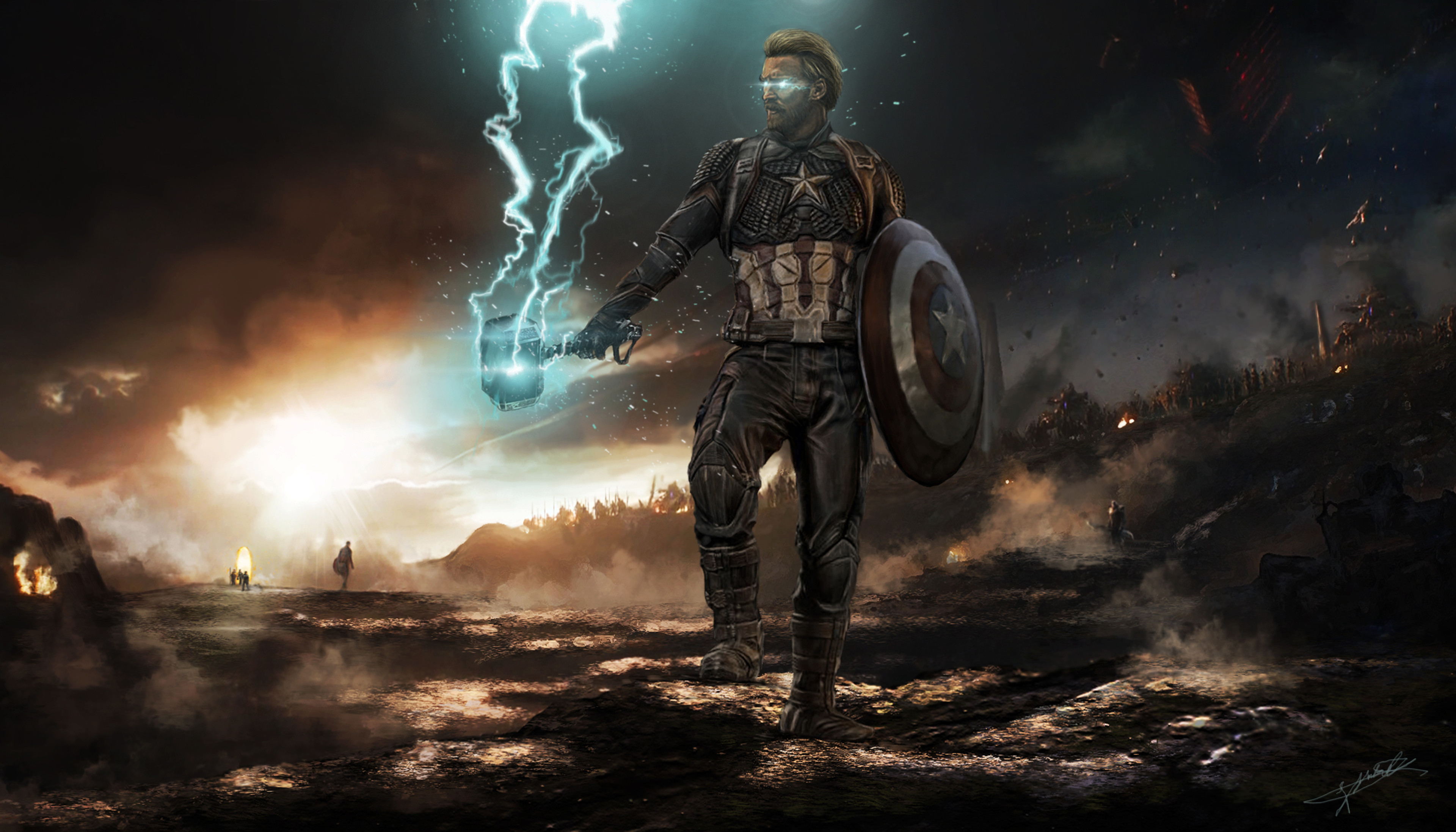 Captain America Mjolnir Thunder And Shield 2020 4k, HD Superheroes, 4k