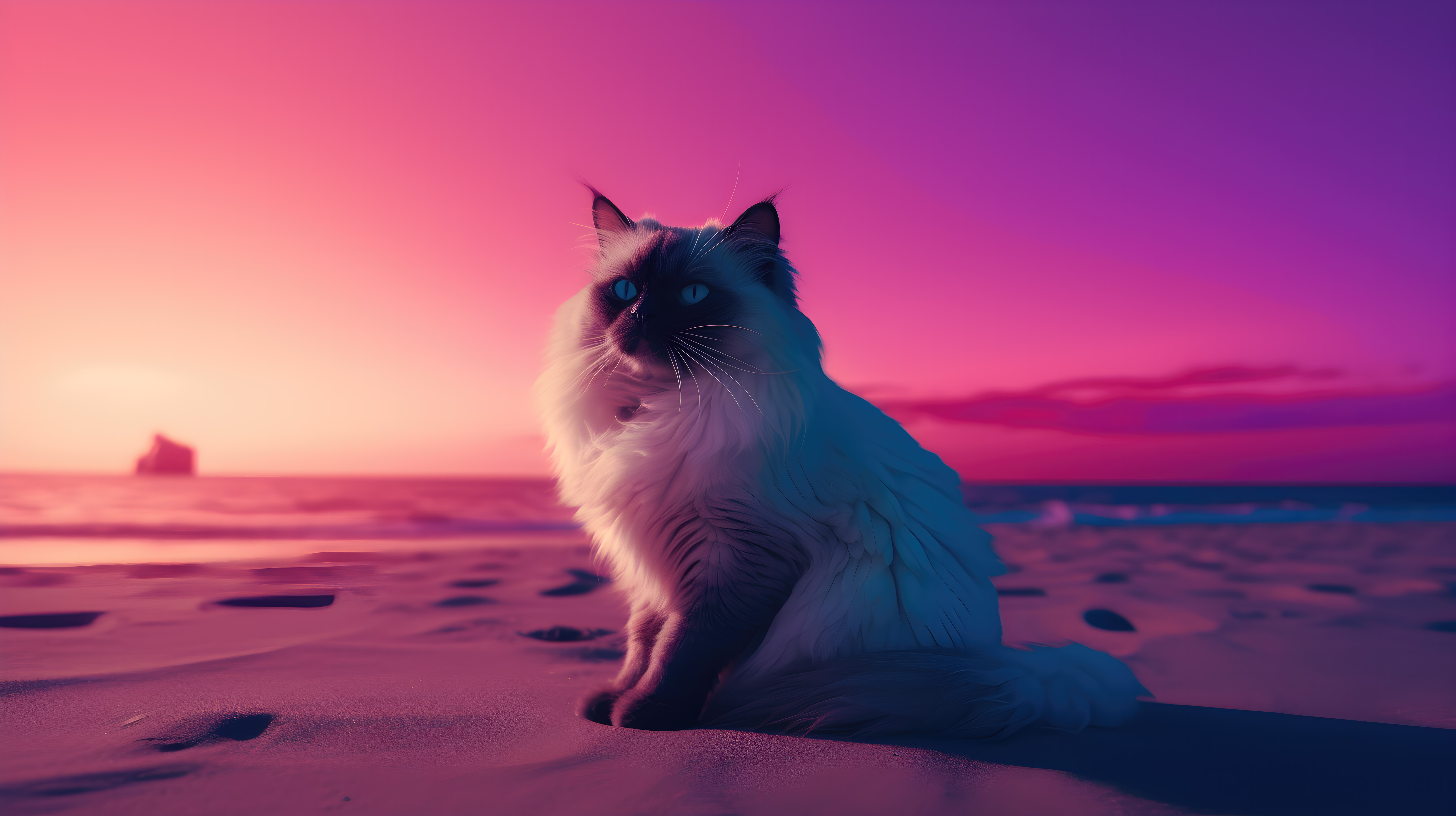 Sweet little cat and a pink bag - HD wallpaper