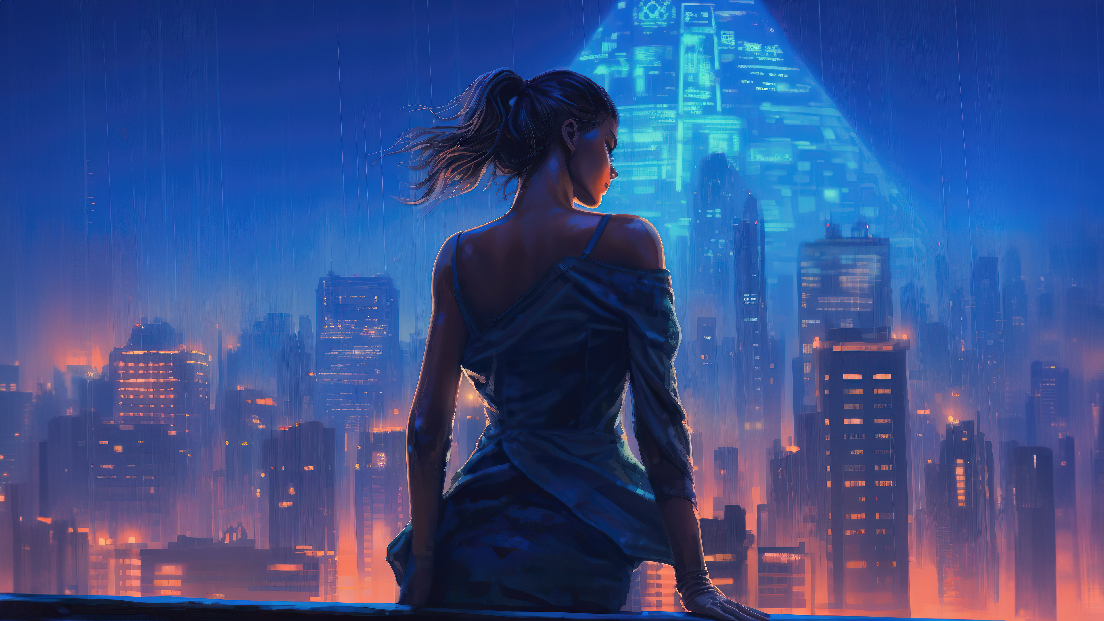 1920x1080 Resolution Woman in Cyberpunk City 1080P Laptop Full HD