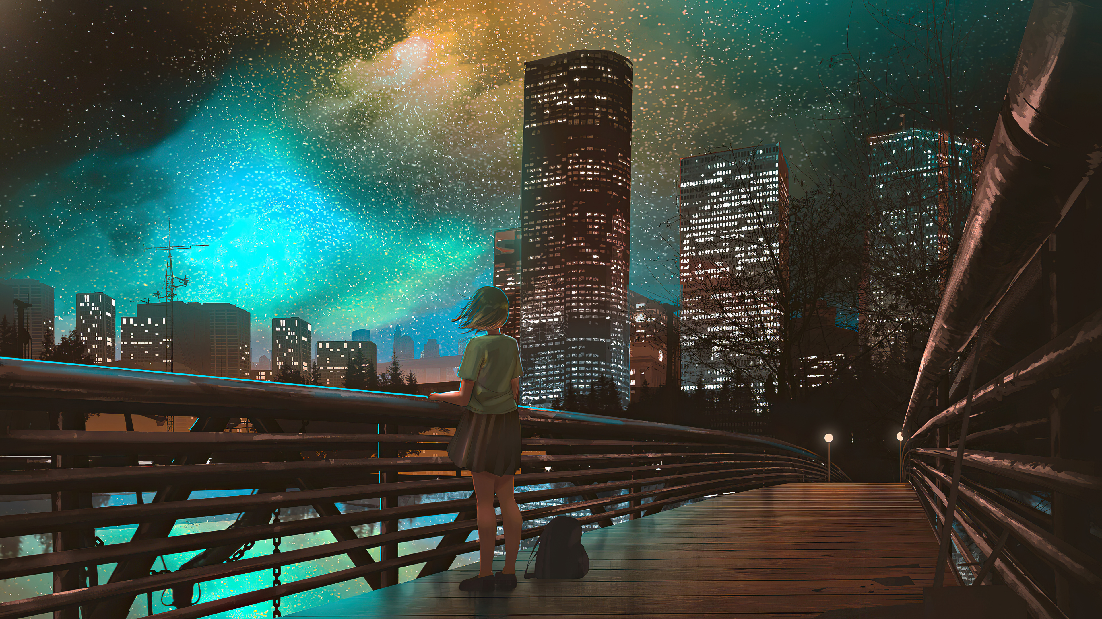 1366x768 City Night Anime Girl Watching 4k 1366x768 Resolution HD 4k  Wallpapers, Images, Backgrounds, Photos and Pictures