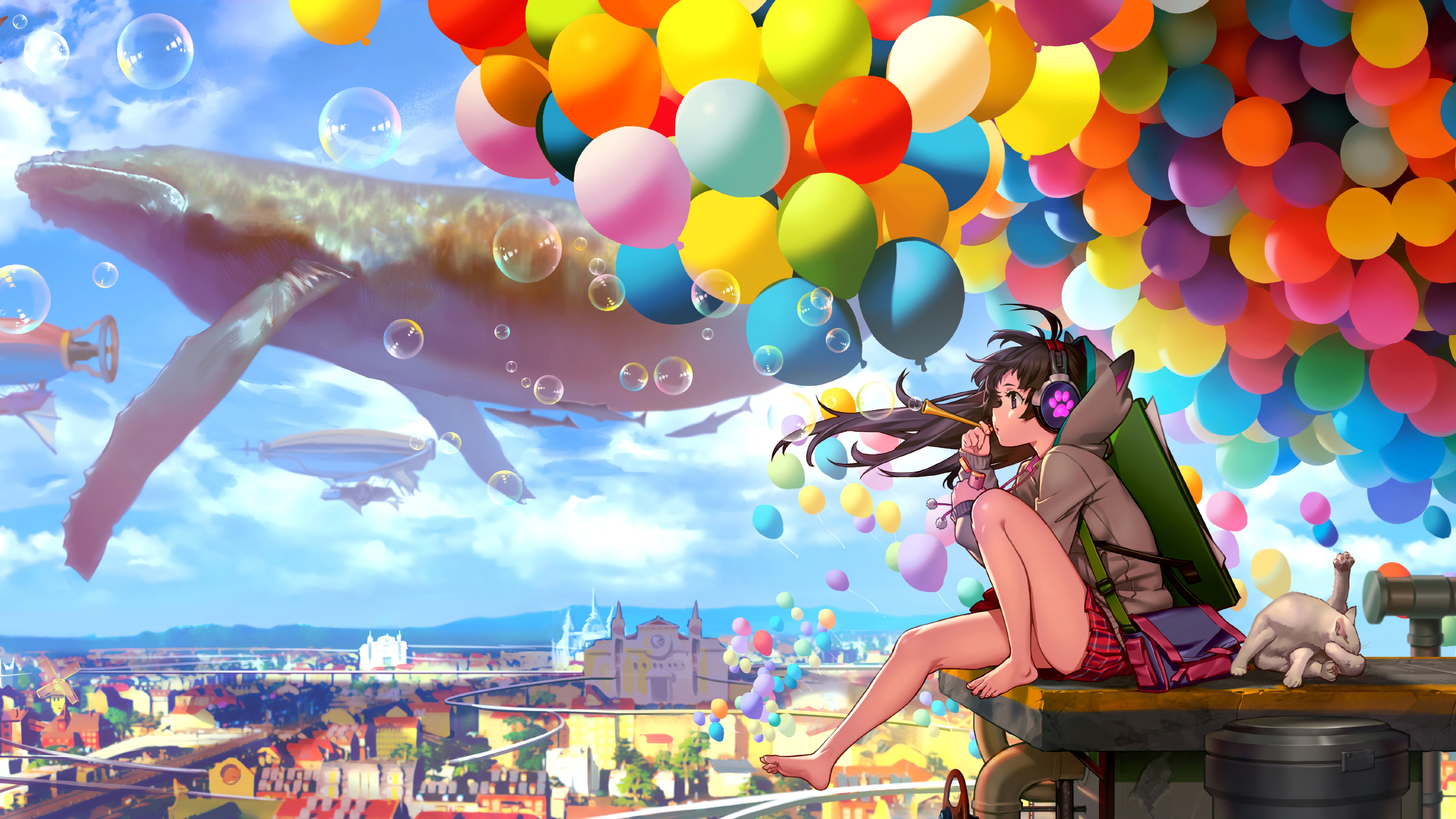 Colorful City Anime Girl Blowing Bubbles Wallpaper,HD Anime Wallpapers,4k  Wallpapers,Images,Backgrounds,Photos and Pictures