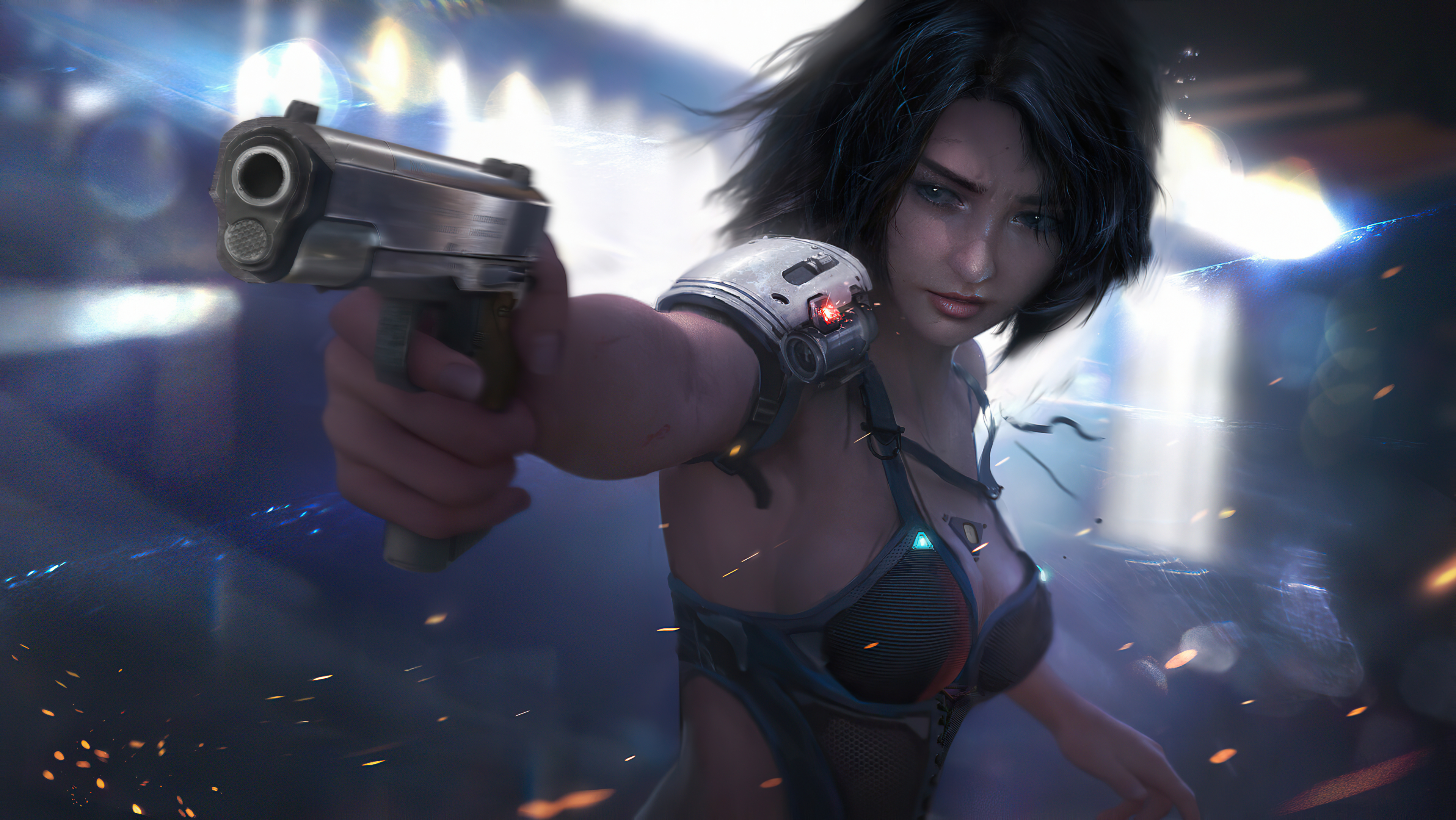 Images Cyberpunk 2077 Pistols Girls vdeo game 1366x768