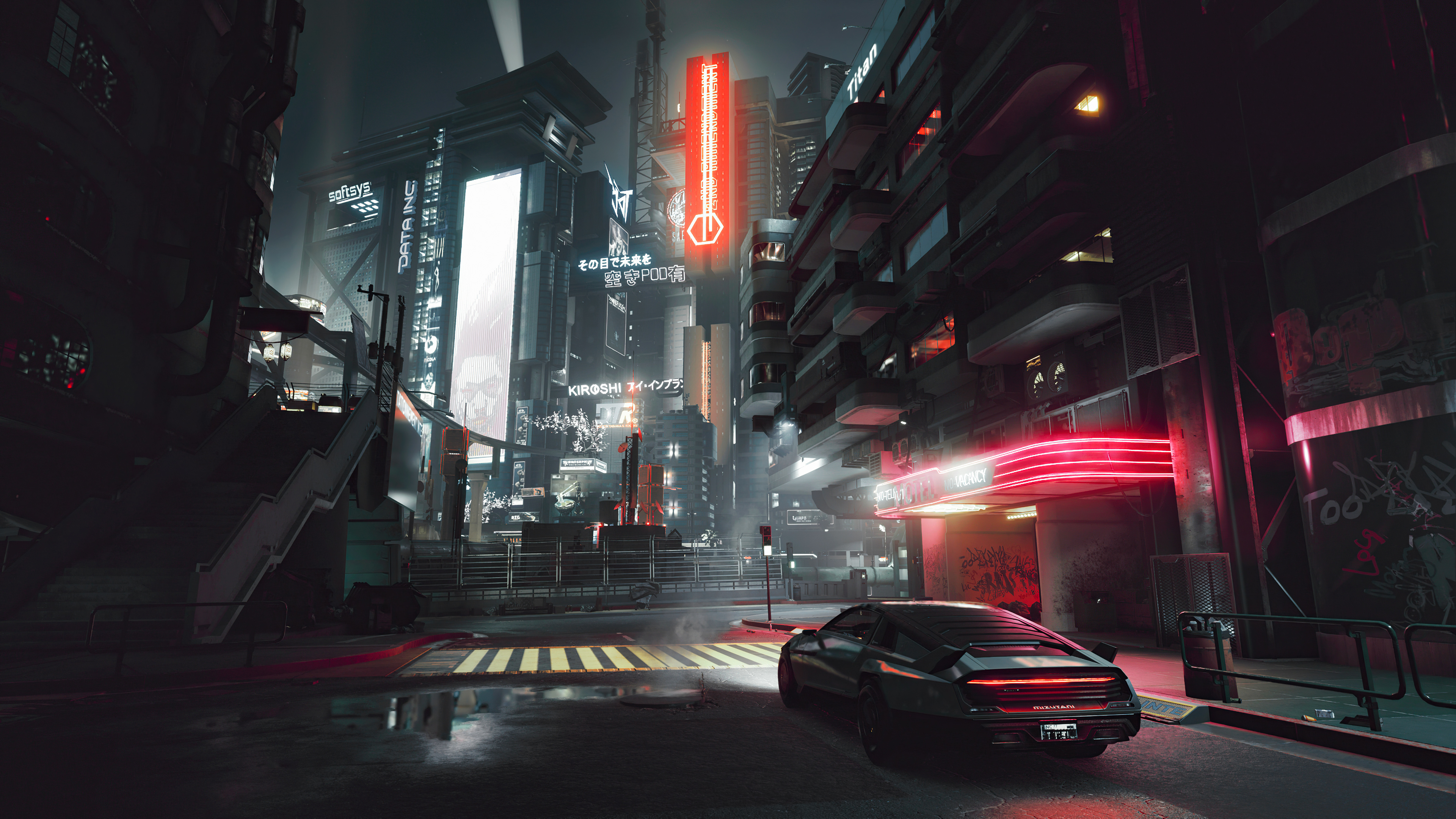 Download wallpaper 3840x2400 cyberpunk, game, city shot, car 4k